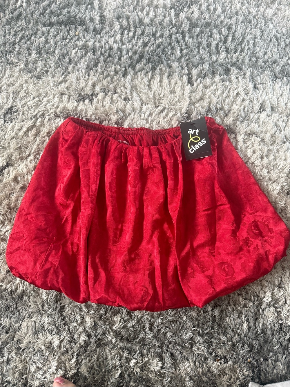 art class Red Floral Bubble Skirt with Elastic Waist